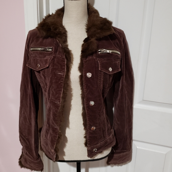 22 DECEMBER Jackets & Blazers - Brown faux fur trim collar jacket coat